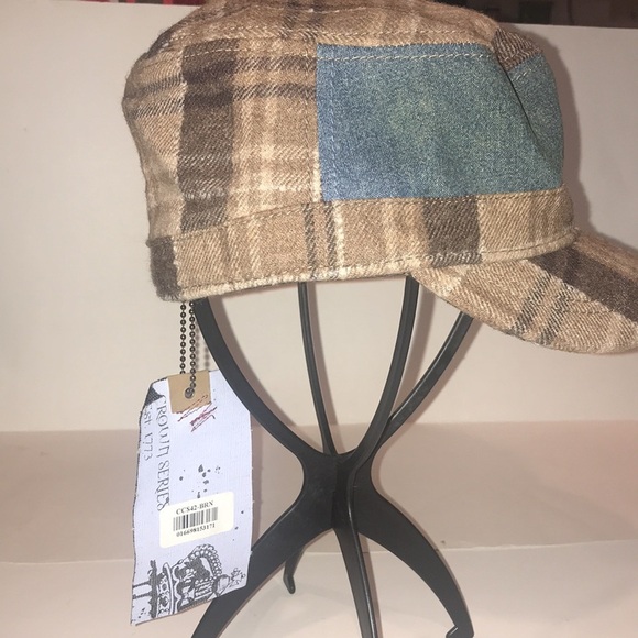 Christy’s London Crown Series Military Cadet Rail Style Cap Plaid Denim Distress - Picture 4 of 10